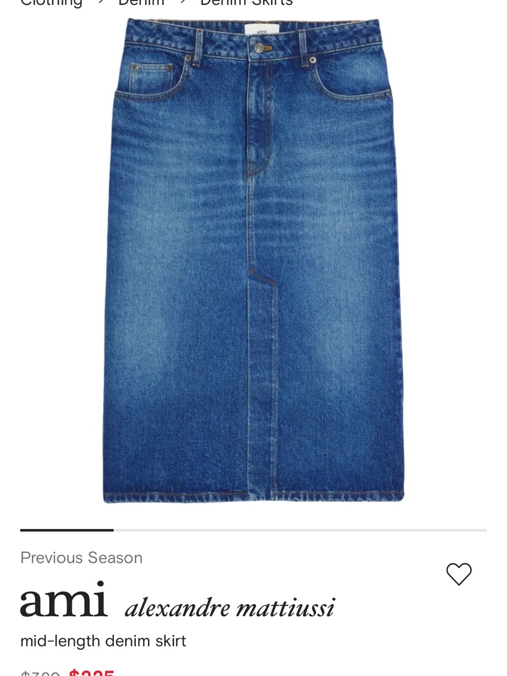 Ami Alexandre Mattiussi Medium Blue Denim Midi Skirt